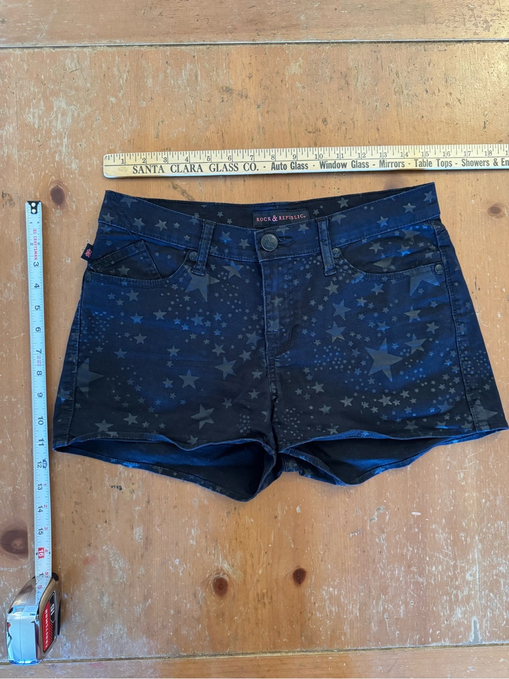 Rock & Republic Black Star-Print Denim Shorts